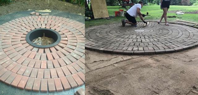 要有院子一定这么装,红砖铺圆形休闲区,冬夏都能用,重点不过时