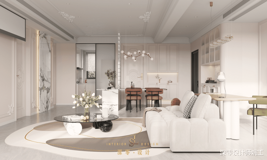 一家5口住 101㎡,客厅背景墙整面收纳柜,整洁大方又好看