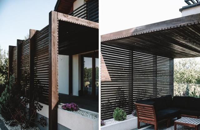 门前走廊围一圈木格栅,遮阳问题解决了,多个休闲区也不是事!