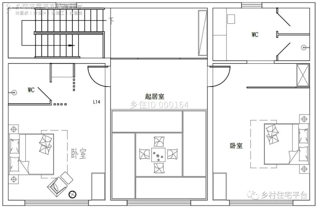 乡村住宅免费图纸土建117万宽19m深27m安徽阜阳二层中式四合院