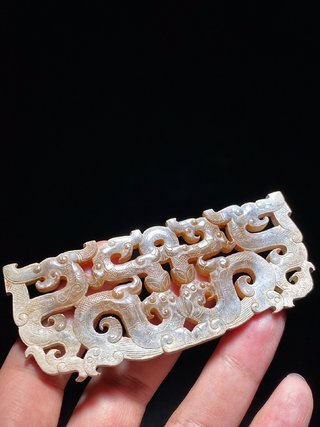 |明以前 和田玉钙化受沁 龙凤纹 玉珮 挂件