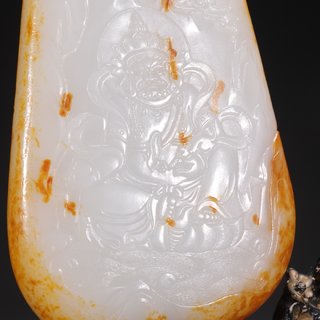 和田玉籽料|旧藏·和田玉籽料黄财神原石摆件