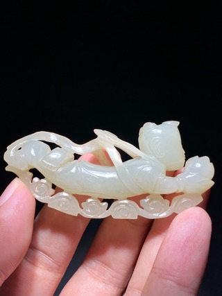 和田玉籽料|明 和田玉籽料 白玉 玉飞天 童子飞天 把件 挂件