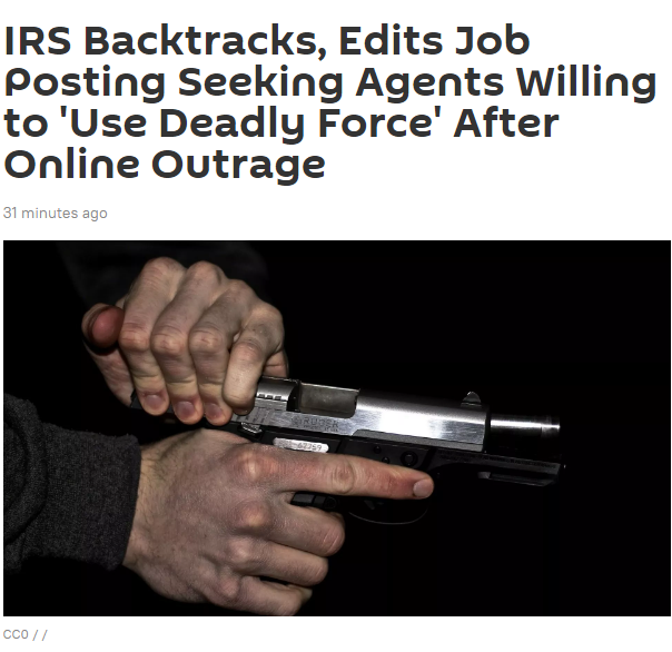 美国|美税务部门招聘启事引来批评:要求应聘者“愿意使用致命武力”