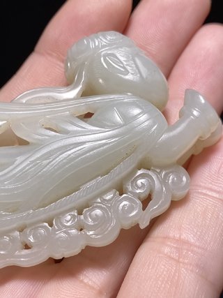 玉雕|明 和田玉籽料 白玉 飞天 挂件把件