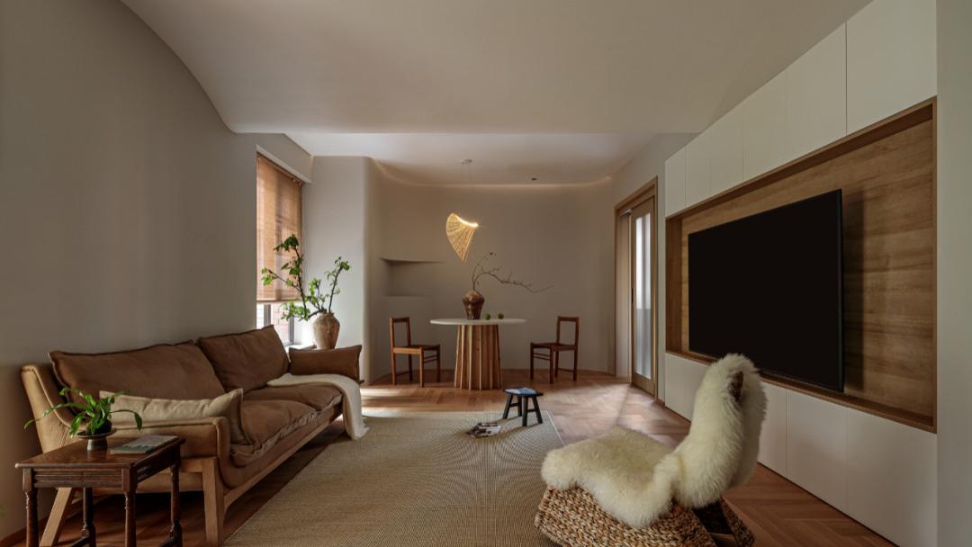 客厅|98平米二手房改造，感受东方文化散发出的自然惬意与神韵！