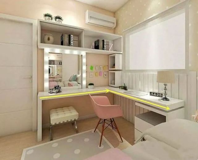 床边墙角别做衣柜了，用转角桌代替更实用，一半梳妆台，一半书桌