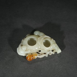 笔洗|清代：【和田玉福禄童子笔洗】