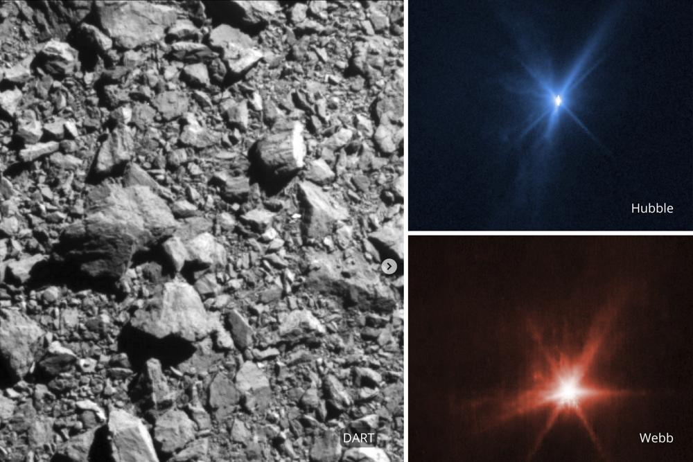 NASA航天器撞击小行星新照片曝光:出现高亮放射光线
