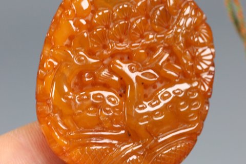 老蜜蜡|百年老蜜蜡鹿鹤逢春佩
