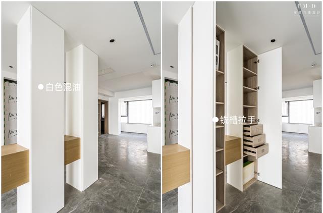 玄关柜设计成“H”型,正面美观背面收纳,邻居每次瞧见都求同款