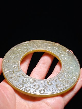 |春秋 和田玉青玉 云雷纹 玉环