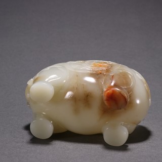 和田玉籽料|清代 和田玉籽料狮子香薰摆件