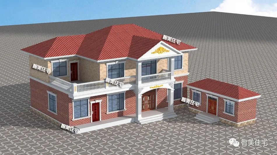 开间16.8米,室内带堂屋,这栋别墅带附属房设计很实用