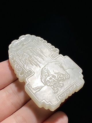 和田玉籽料|清中期 和田玉籽料 白玉 太平有象 子冈牌 玉牌