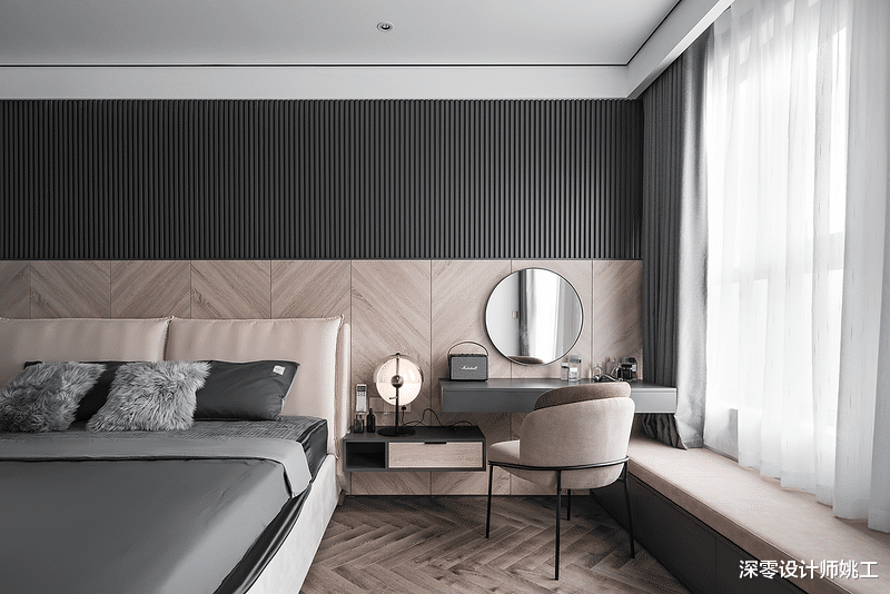 122㎡现代高级黑+灰,大横厅打造开放式布局,原木温馨感十足