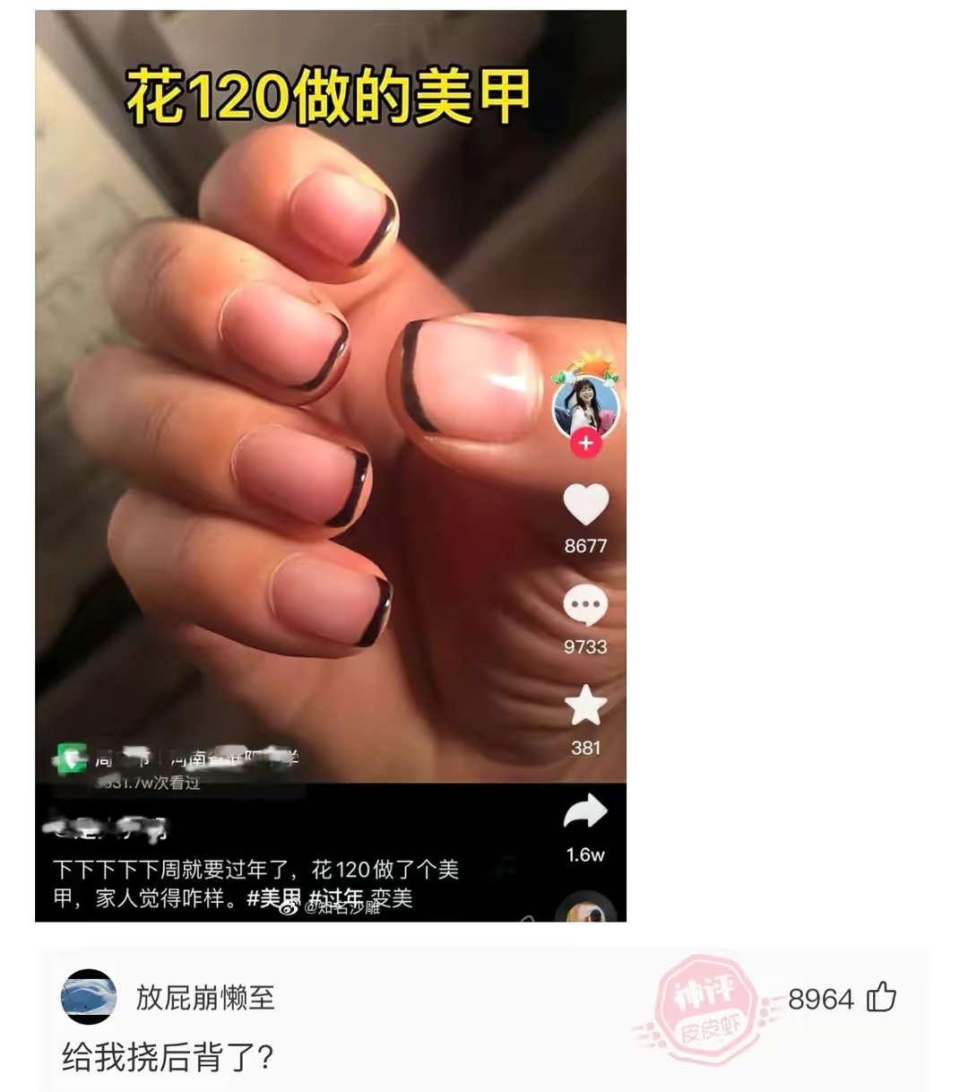 化妆品 网友爆笑神评论：花了120做的美甲，大家看看好不好看？