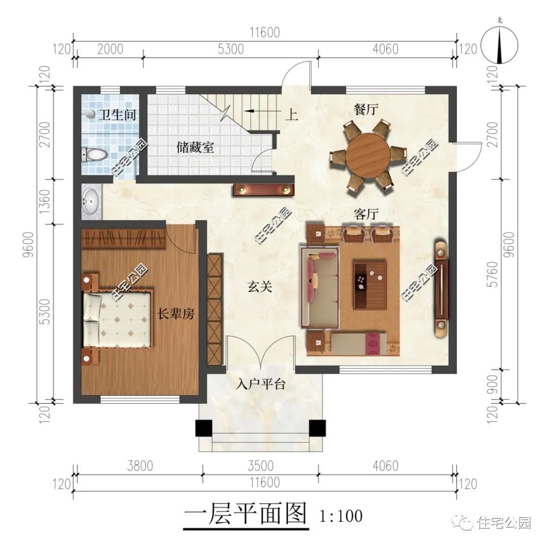 朝南卧室+开放式客餐厅,11×10米二层简约别墅