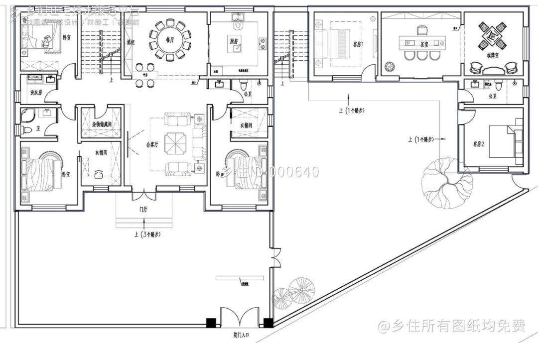 乡村住宅免费图纸北京密云二层新中式别墅土建85万面宽16m进深12m