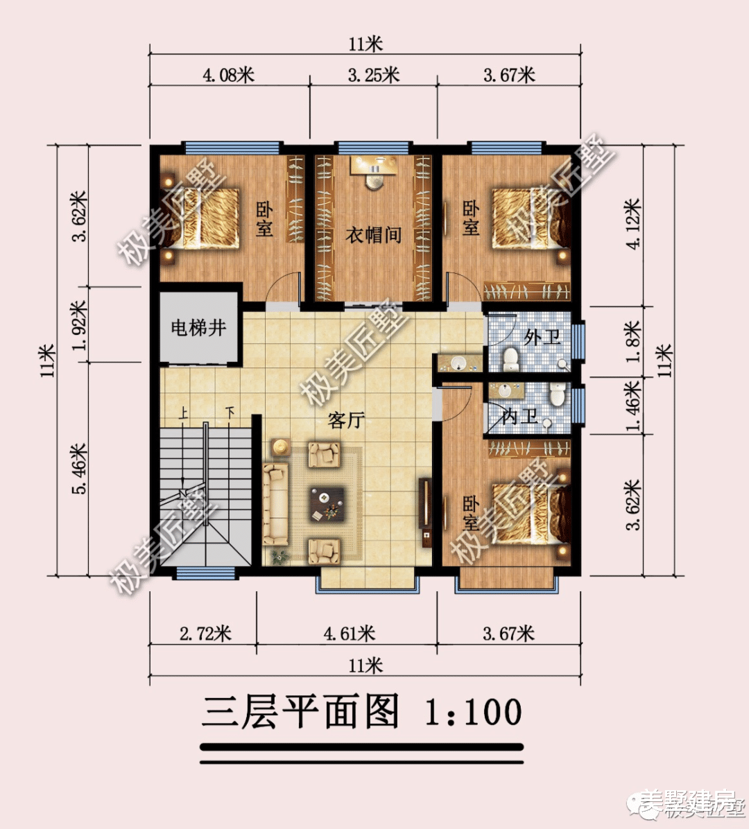 别墅|一侧无窗，前后大量开窗的四层带双车库平顶别墅，谁能想到还内置电梯！