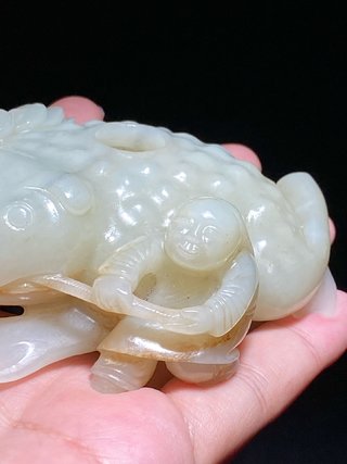 水盂|清中期 和田玉籽料 白玉 刘海戏金蟾 水盂 摆件 把件