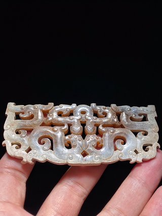 |明以前 和田玉钙化受沁 龙凤纹 玉珮 挂件