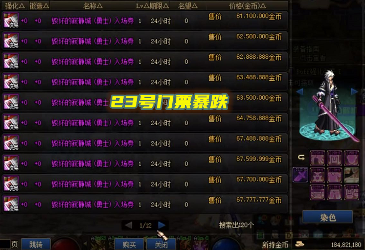 DNF:开服买门票的亏了!寂静城勇士大跌,拍卖行6000W金币一张