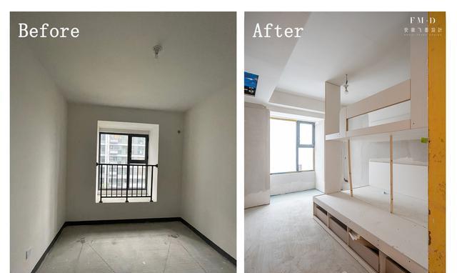 11㎡儿童房,请木工现场打造上下铺,衣柜、书桌也一并做了,实用