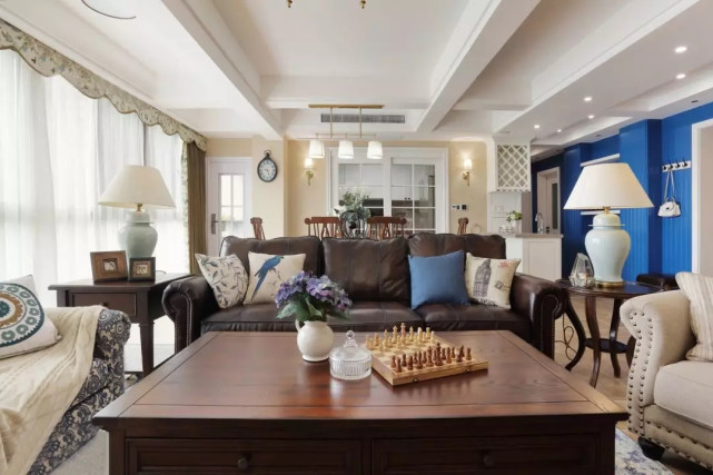 165平美式风四居室,开放舒展,以求最大化通透视觉