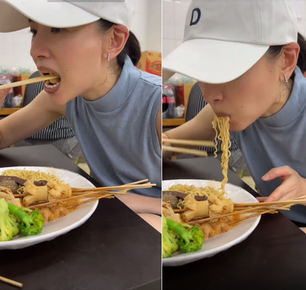 董洁|董洁骑万元单车出行！素颜俏丽纤瘦似排骨，坐小马扎大口吃麻辣烫