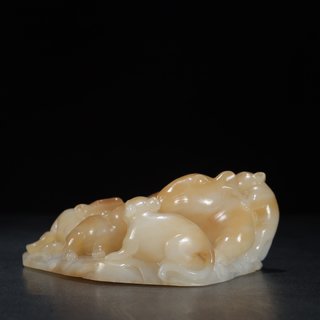 银币|旧藏 和田玉籽料 多子多福 摆件