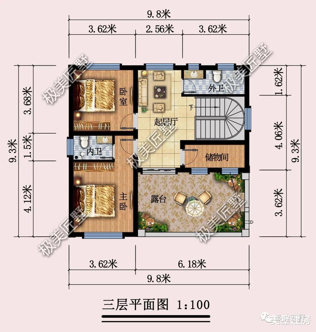 小占地的简欧风格别墅，90方六卧六卫户型，麻雀虽小五脏俱全！