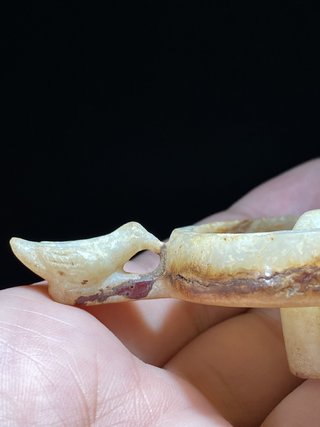 和田玉籽料|汉 和田玉籽料 白玉受沁 鸟纹 玉灯 灯盏