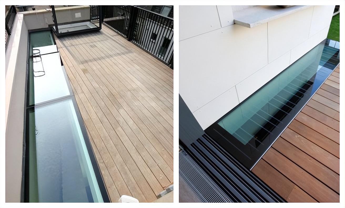 露台铺防腐木地板,我偏要预留50公分,拼铺玻璃楼下空间亮堂2倍