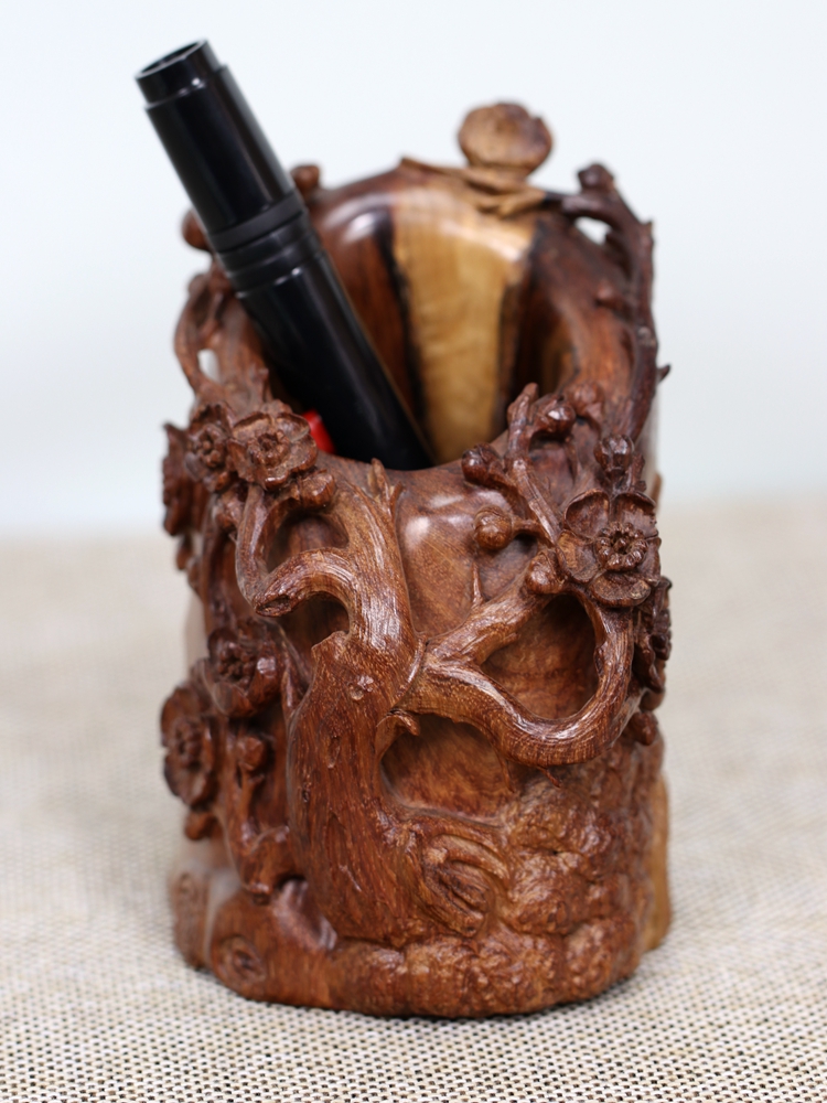 笔筒|黄花梨紫油梨梅花笔筒