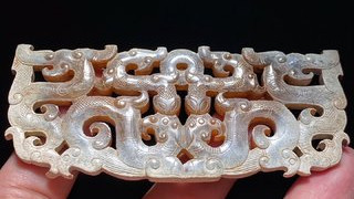 |明以前 和田玉钙化受沁 龙凤纹 玉珮 挂件