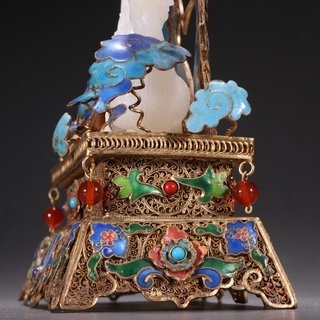 |旧藏 银鎏金镶和田玉御龙观音摆件