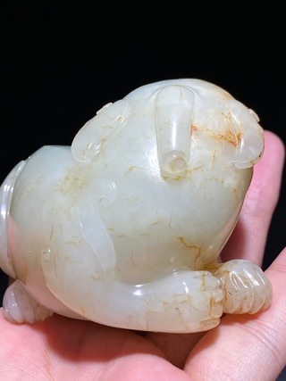 和田玉籽料|清乾隆 和田玉籽料 脂白玉 独角兽 瑞兽