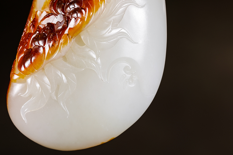 玉雕|「璞玉雅藏」聚红皮独籽 红皮白肉 于雪涛玉雕《花开富贵》和田玉籽料把件鉴赏