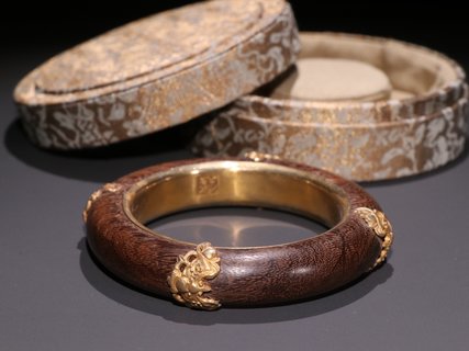 沉香|旧藏 沉香包银鎏金寿纹手镯