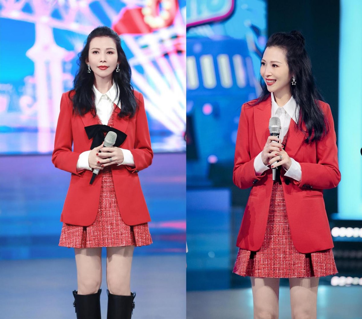 西装 蔡少芬的风采不减当年,穿一身红色服装又飒又美,配高马尾好减龄
