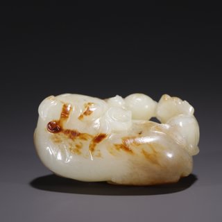 和田玉籽料|旧藏·和田玉籽料双狮戏球把件