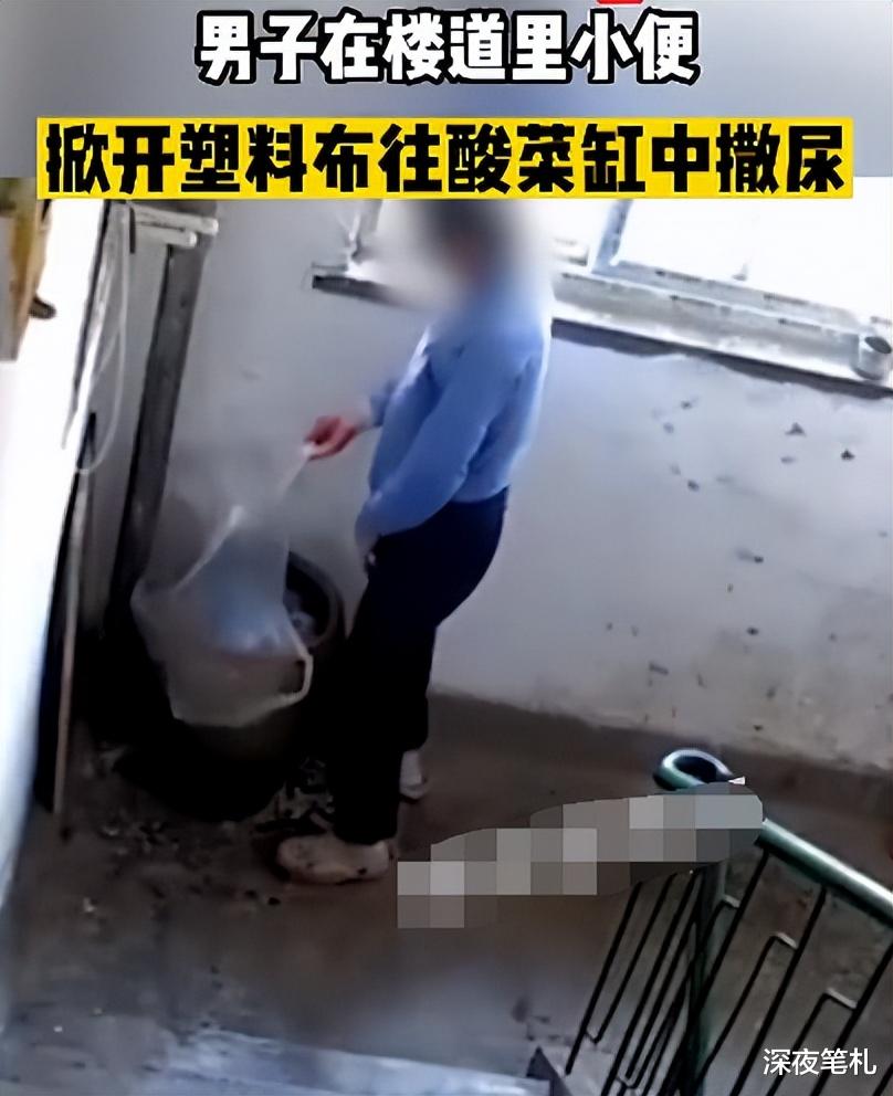 辽宁大连,男子在楼道里向邻居家酸菜缸里撒尿,尿完还把盖子盖好