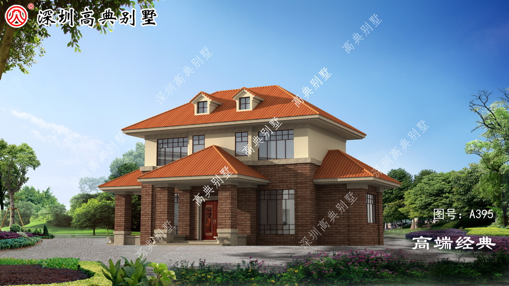 对称两层设计，坡顶设计造型更别致，采光通风极佳