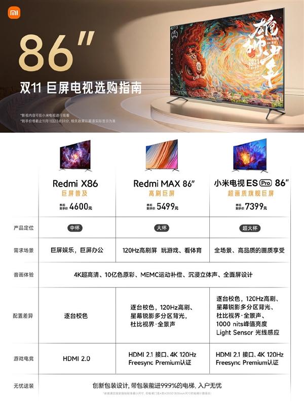 小米科技|一图看懂小米86英寸电视怎么选：中杯仅4600元起