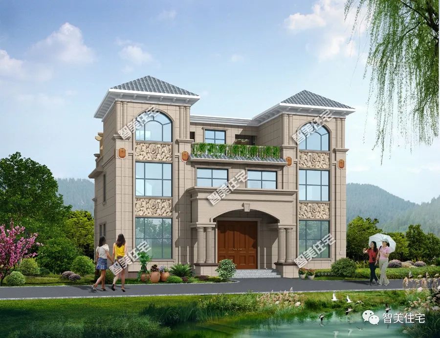 这两栋别墅都是共堂屋设计，第一款户型比较小，主体造价仅35万