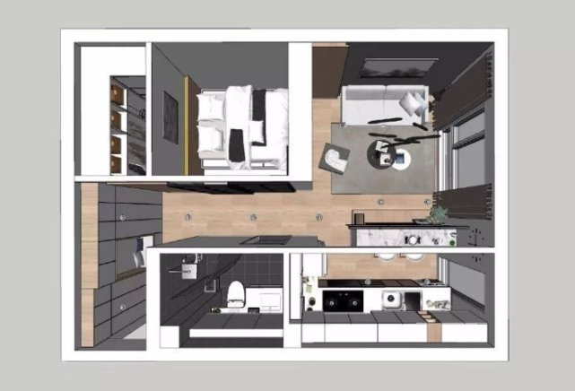 75平自带天台的顶层复式二居室时尚又有层次感