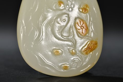 |和田玉松鹤延年年年有余把件