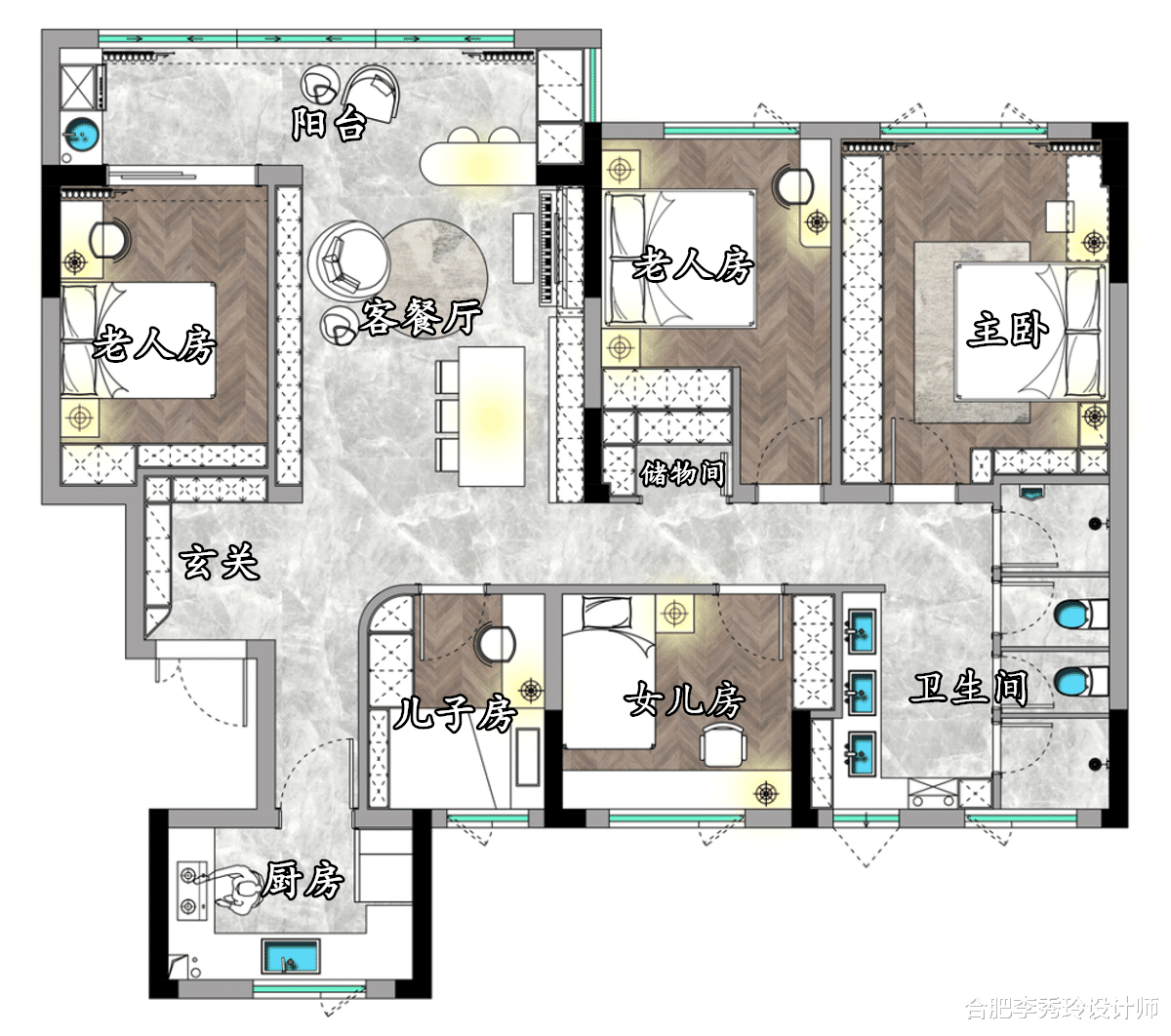 144㎡8口人居住，把3室改5室，只留一个卫生间，用起来也绰绰有余