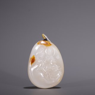 和田玉籽料|旧藏·和田玉籽料普贤菩萨原石雕